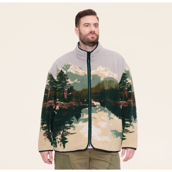 Woolrich X Target Printed Landscape Zip-Up Fleece Jacket Green Tan Adult 3XLT - Picture 2 of 5